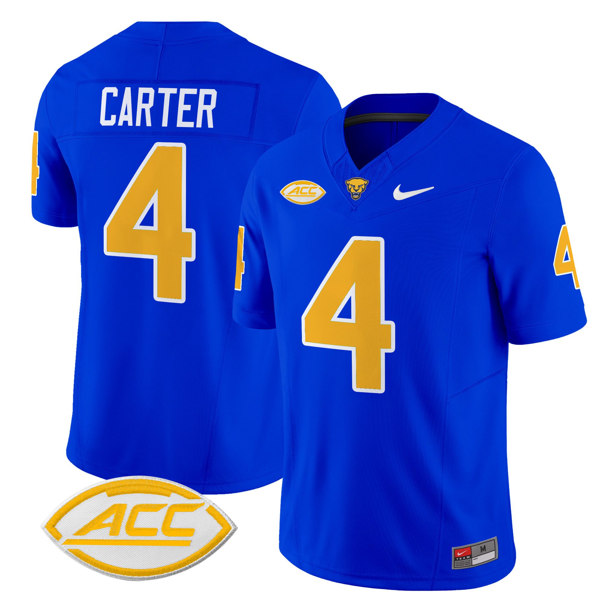 Men Pittsburgh Panthers #4 Carter Blue Nike 2024 Vapor Limited NCAA Jersey style 1